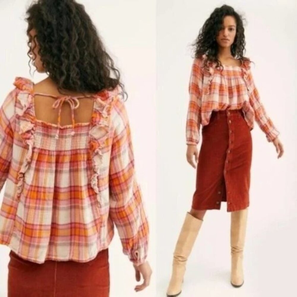 Free People Siena Plaid Top. XS